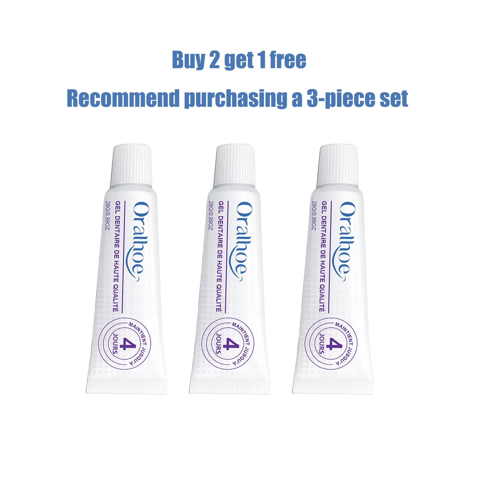 Oralhoe Denture Adhesive Long Lasting Fixation Denture Glue for False Teeth Denture Care Comfortable Portable Denture Fixing Gel Qme 28g x3