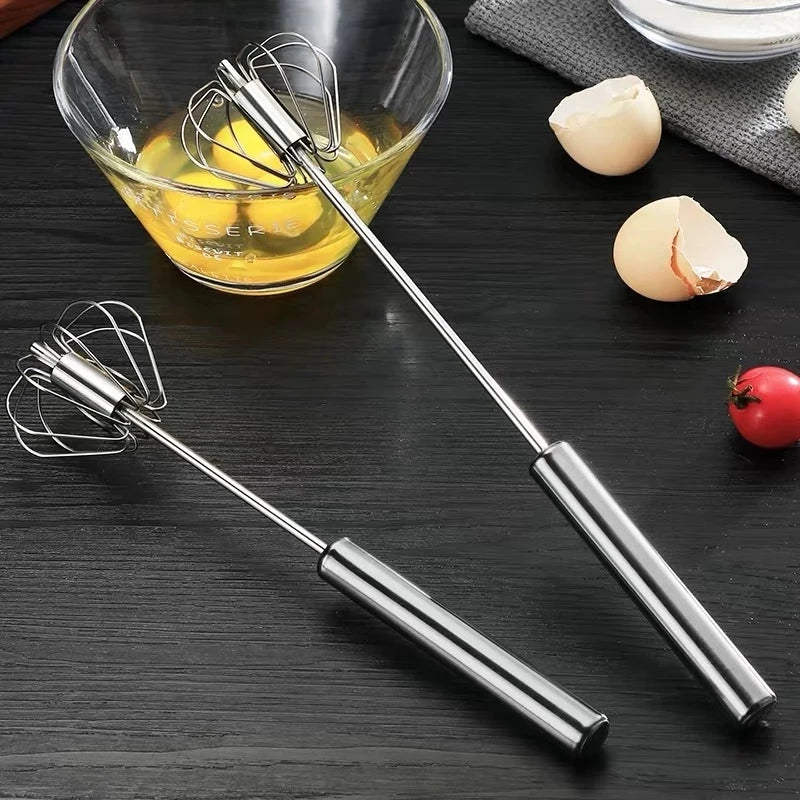 Semi-automatic Egg Beater 304 Stainless Steel Egg Whisk Manual Hand Mixer Self Turning Egg Stirrer Kitchen Accessories Egg Tools Qme