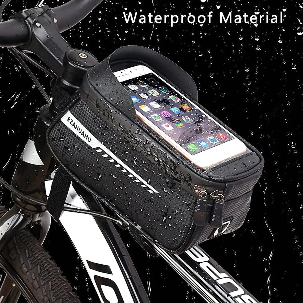 Bike Phone Front Frame Bag, Waterproof Pouch Bike Handlebar Bag Cycling Front Top Tube Touchscreen Phone Mount for Smartphone up Qme