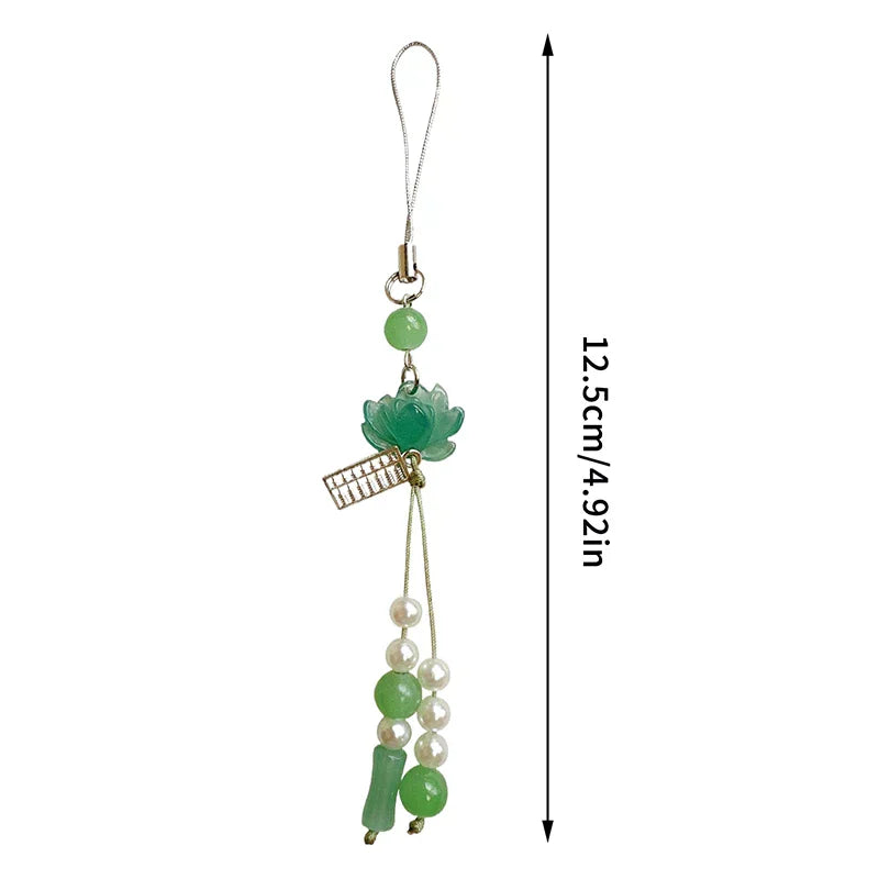 Lotus Flower Pendant Keychain Phone Chain Beads Decoration Chinese Qme
