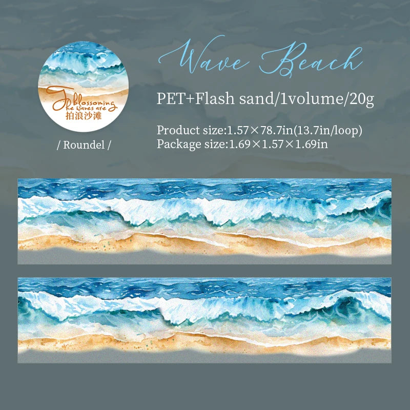 40mm*2m Ocean Wave Theme PET Tape INS Masking Adhesive Creative Decor Scrapbook supplies DIY Planner office stationery Stickers Qme E