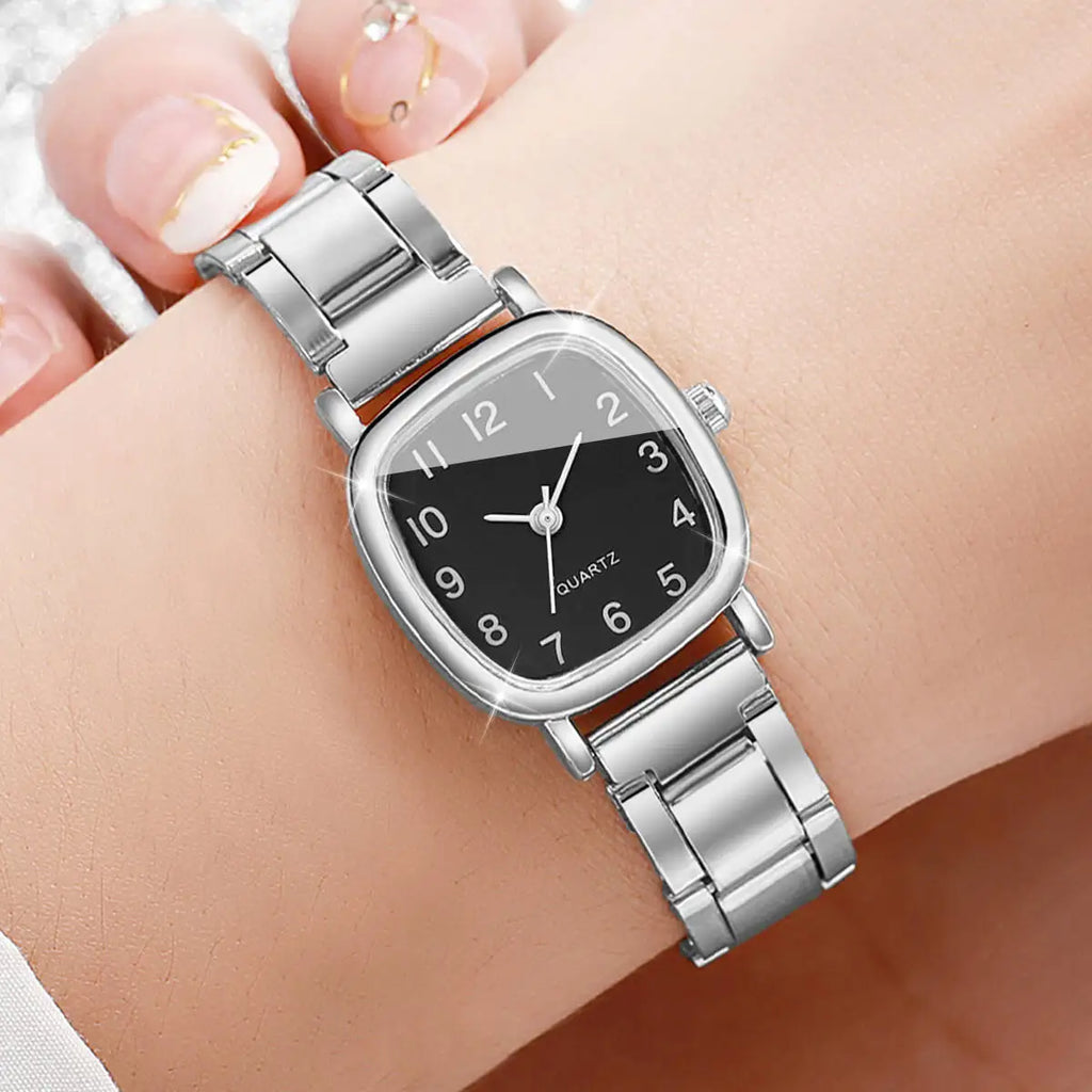 2PCS/Set Fashion Square Women Watches Simple Arabic Dial Quartz Wristwatch for Women Clock Reloj Mujer（Without Box） Qme