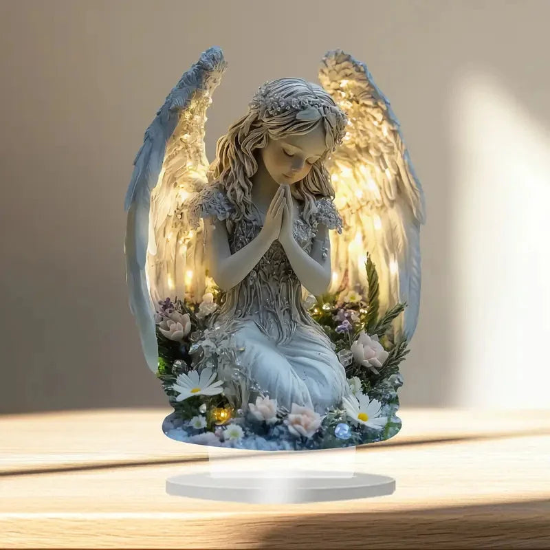Radiant Praying Angel Statue Calming Warm Perfect Home Office Cafe Qme