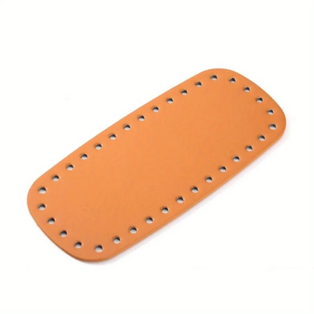 PU Leather Crochet Bag Bottom With Holes, Oval DIY Handmade Purse Base For Making Bags Qme Brown