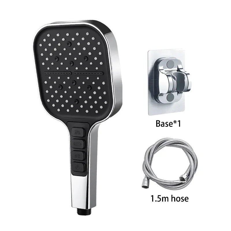 7 Modes Large Shower Head Adjustable High-pressure Water-saving Shower Head One Key Stop Mixer Shower Head Bathroom Accessories Qme Silver Set