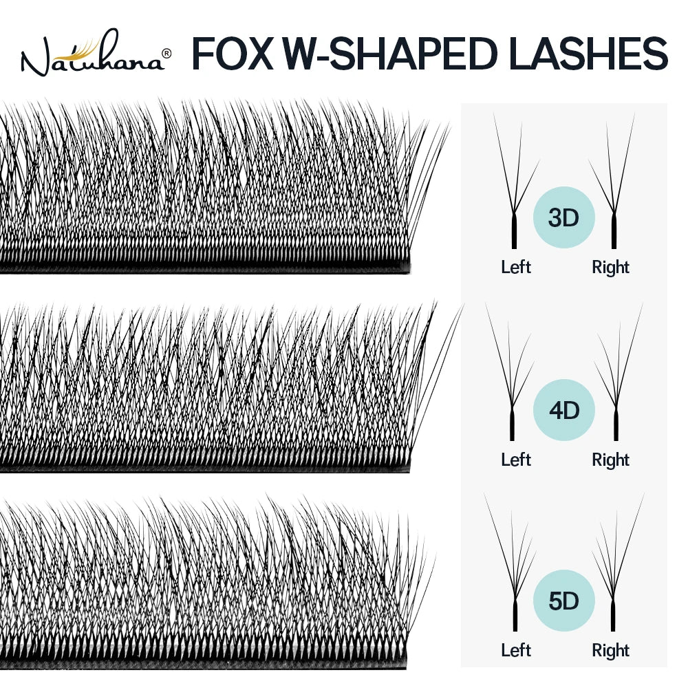 NATUAHANA Fox Eye W-shaped 3D 4D 5D Volume Eyelash Extensions Long Qme