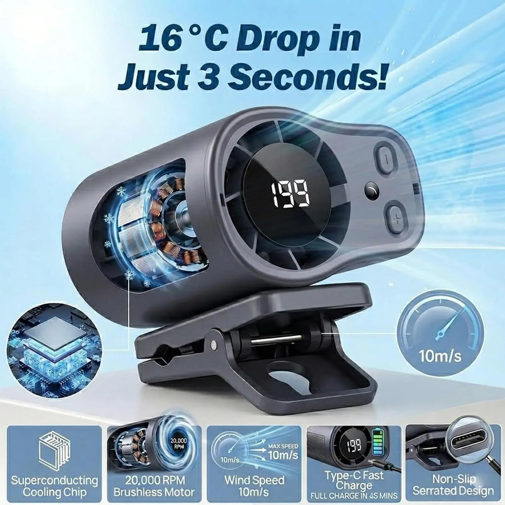 Travel Fan Clip On Low Noise LED Display Waist Clip Fan for Cycling Traveling Fishing Camping Beach Road Trip Jobsite Men Women Qme