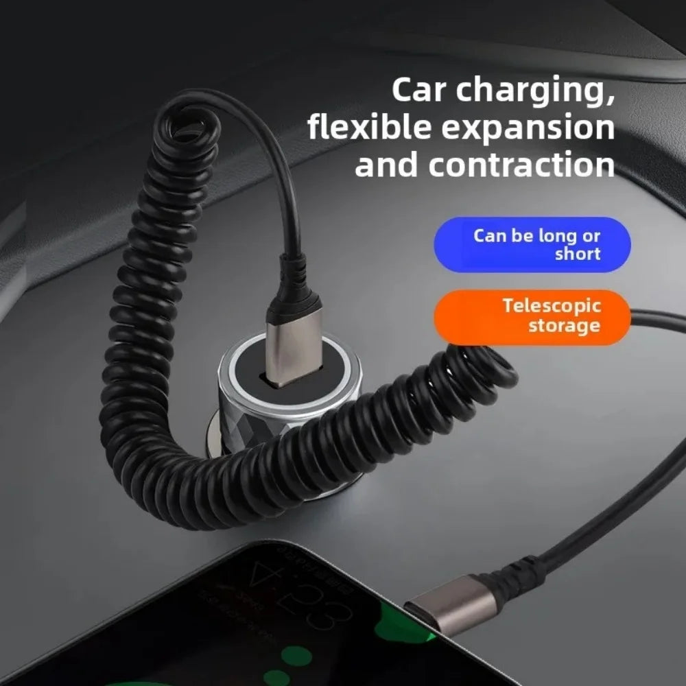 66W 1M Type C To Type C Car Spring Data Cord 6A Short Fast Charging USB C Cable For iPhone 15 Xiaomi Samsung Portable Short Wire Qme