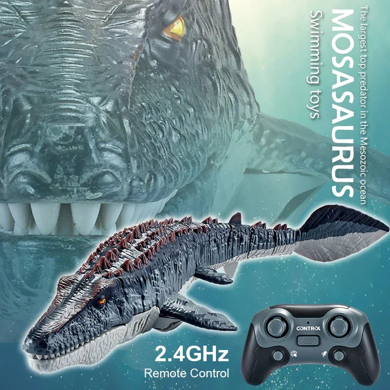 2.4GHz Rc Dinosaur Mosasaur Model Simulation Toy Remote Control Boat Waterproof Spray Kid Boy Toy Gift Outdoor Pool Water Game Qme