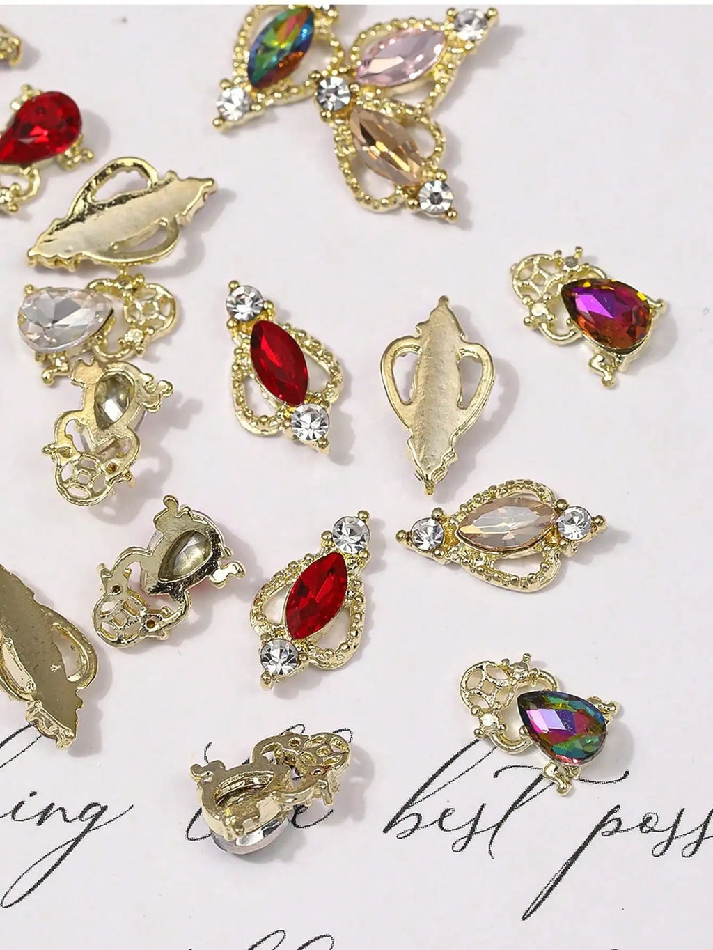 Luxury Long Gold Silver Nail Charms Rhinestone Y2k Unique Design Tips Qme