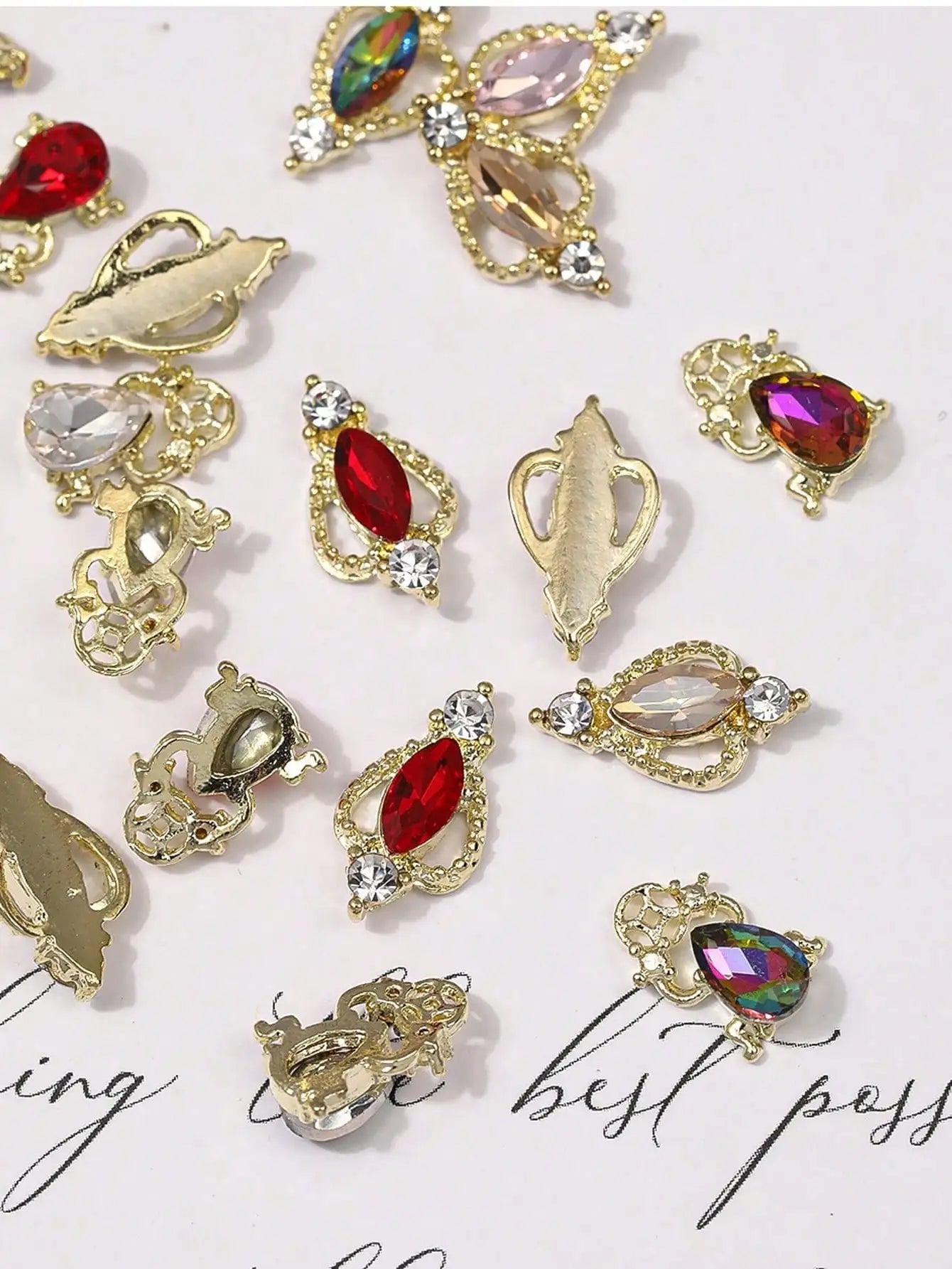 Luxury Long Gold Silver Nail Charms Rhinestone Y2k Unique Design Tips Qme