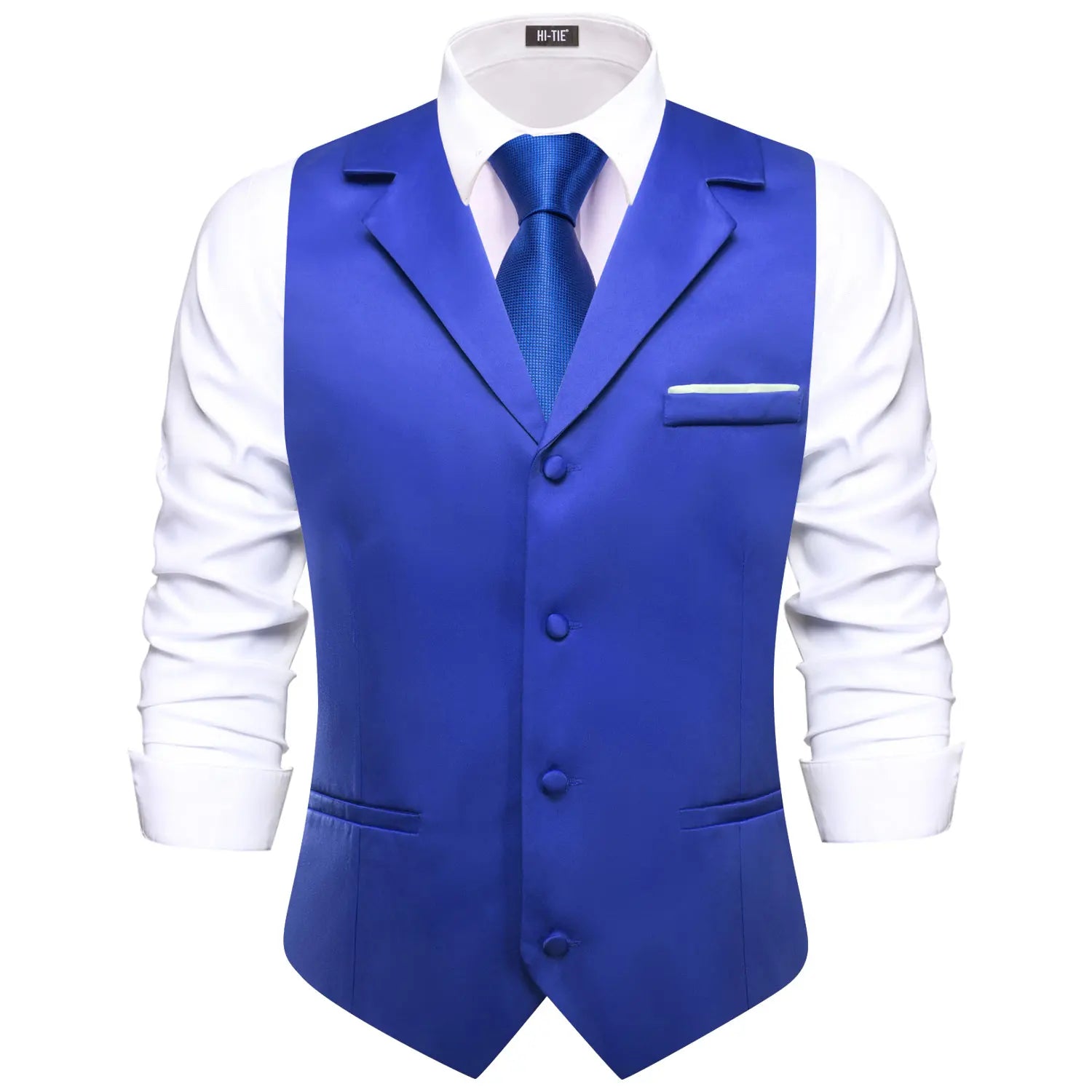 Hi-tie Champagne Solid V-neck Men Vest Tie Jacquard Tuxedo Dress Qme MD-3392-N-0429 L