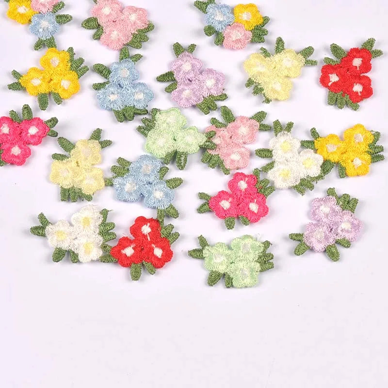 10pcs 3x2cm 3-Flower Cluster Embroidered Appliques, Handmade sewing decoration for DIY Clothes Hair Accessories No Glue cp4363 Qme