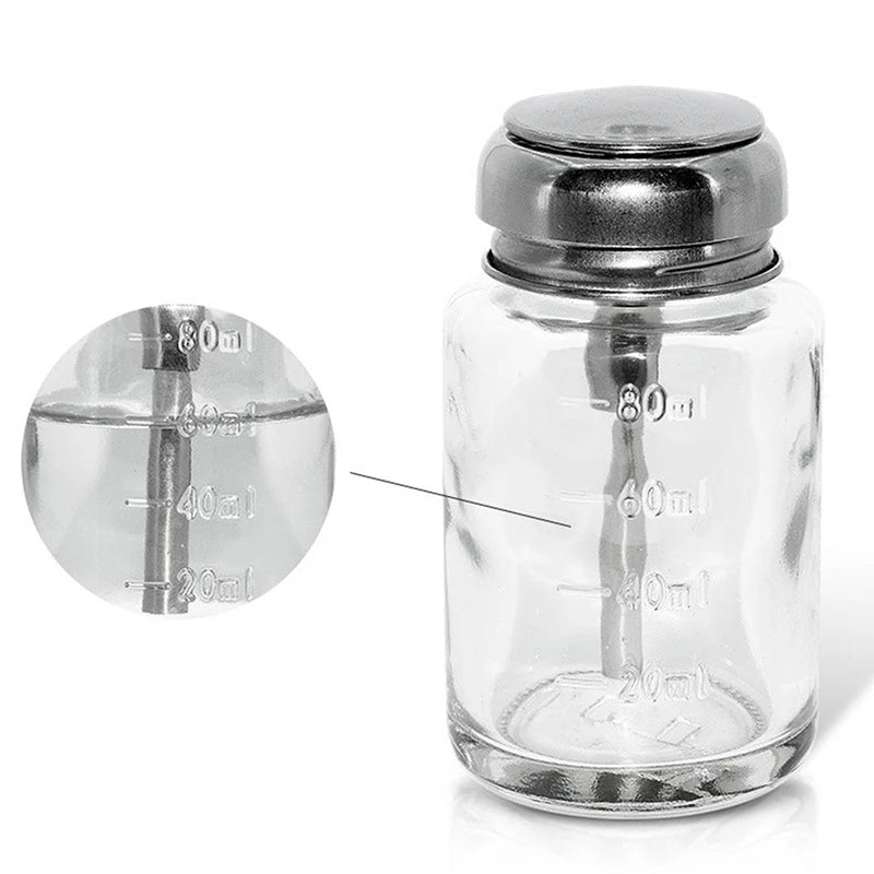 Push-down Glass Pump Dispenser Clear Refillable Bottle Nail Polish Qme