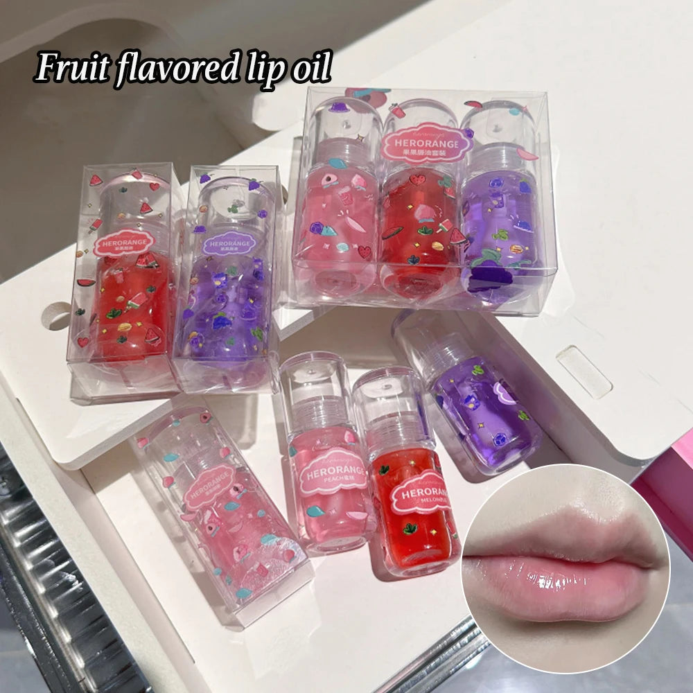 HERORANGE Fruit Flavored Lip Oil Moisturizing Balm Gloss Primer Care Qme