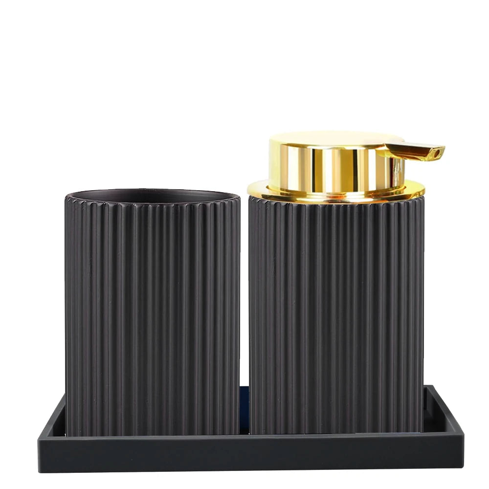 Foaming Soap Dispenser Set with Toothbrush Holder Silicone Tray Modern Black Foaming Dispenser Bottle for Hands Dishes Qme B