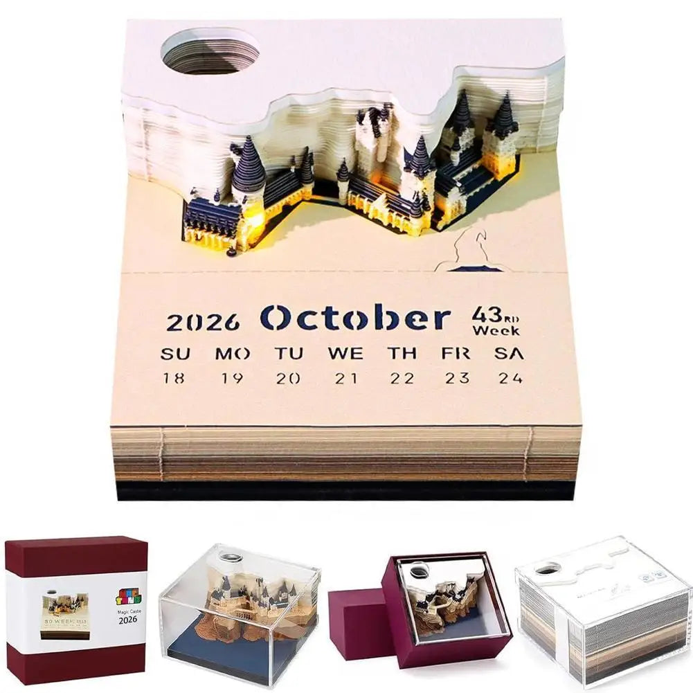 2026 Creative Hogwarts Magic Castle Calendar Sticker With Light 3D Hand-torn Castle Calendar Tear-Away Notepad DIY Craft Gifts Qme