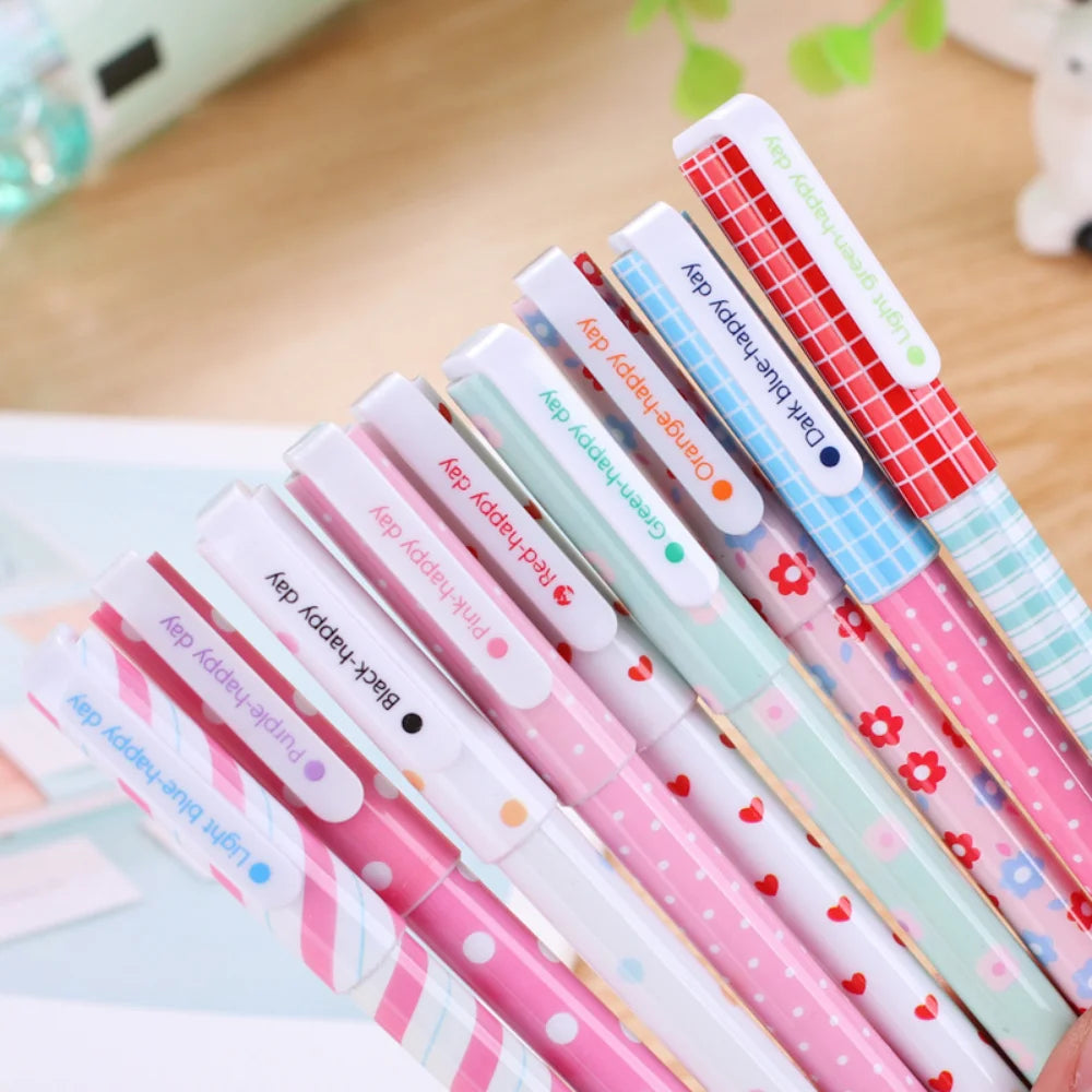 10 Pcs/Set Color Pen Flower Animal Starry Star Sweet Flora Colored Gel Pen 0.38mm Cute Pens for School Stationary Qme