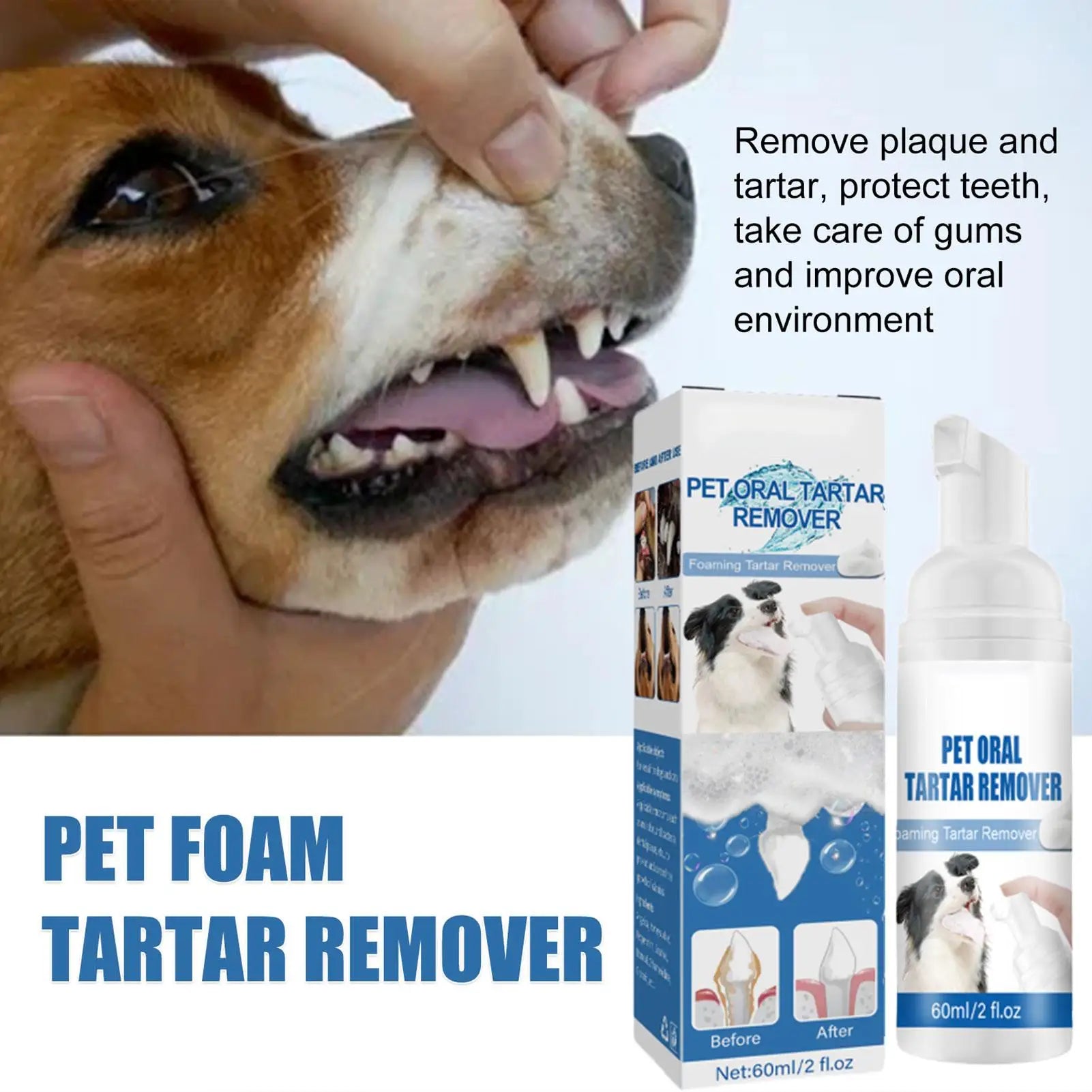 Tartar Remover For Dogs | Natural Dental Care Solution Foam | Control Tarter and Plaques, Clean Teeth Without Brushing Qme