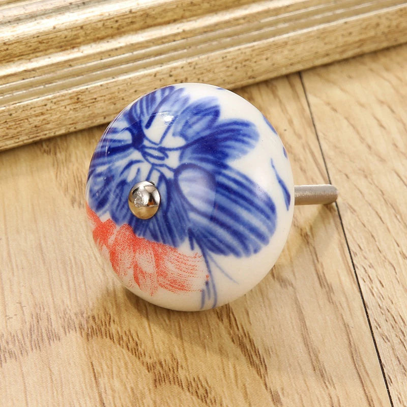 1PCS Multicolor Ceramic Knobs For Cupboard Cabinet Dresser And Furniture Antique Floral Drawer Handle Pull Door Knob Qme A4