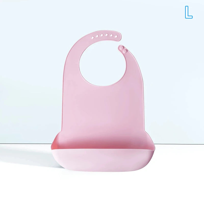 Silicone Bib Protector Waterproof Adult Mealtime Anti-oil Disability Qme L Pink