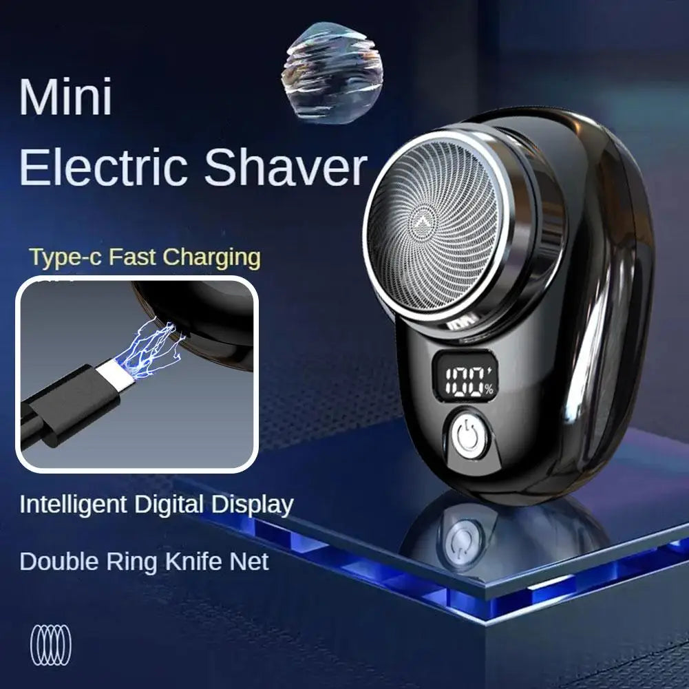 Mini Electric Razor Shaver for Men Vehicle Mounted Shave with Digital Display Cordless Travel Pocket Shaver Face Beard Trimmer Qme