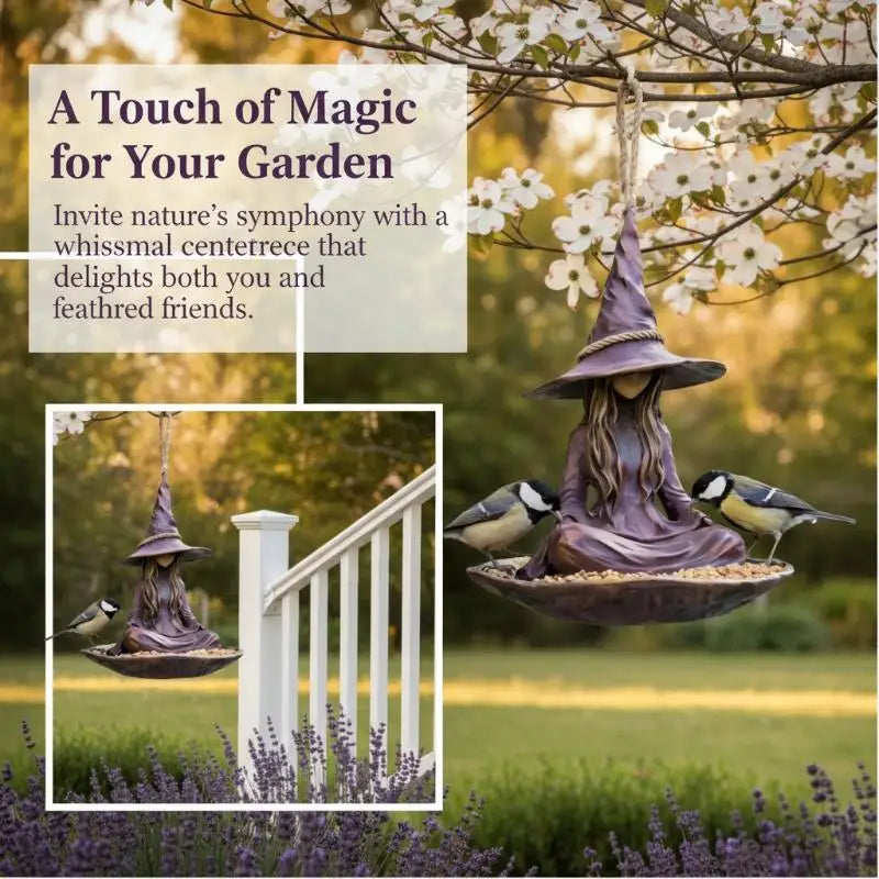 Meditating Garden Bird Feeder Purple Resin Hat Design Rope Hanger X Qme