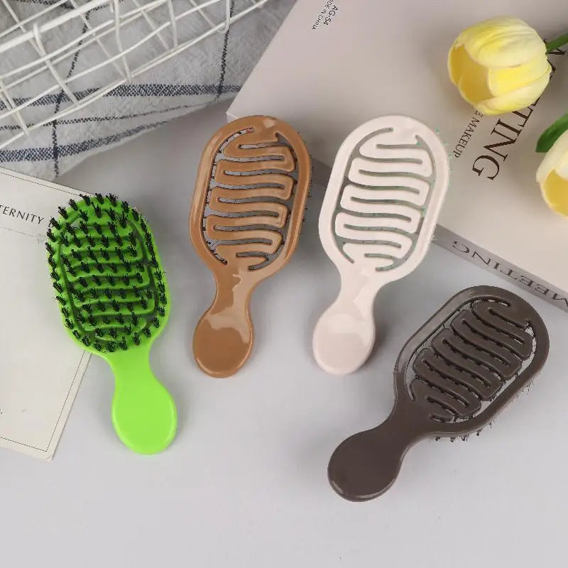 Mini Boar Bristle Hairbrush Women Scalp Massage Detangling Comb Wet Qme