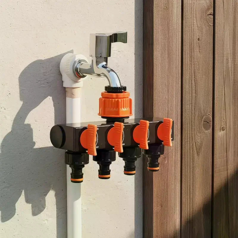 Garden Hose Pipe Splitter 4-Way Faucet Diverter Tap Hose Connector Splitter Four Independent Switches For Home Lawn Irrigation Qme
