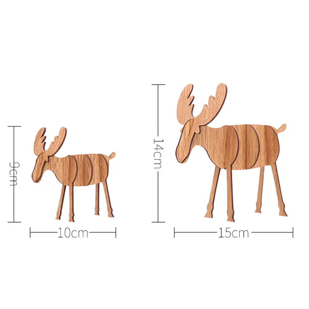 Vintage-Style Standing Cartoon Deer Christmas Decoration Prop Wooden Simulation Elk Ornament for Living Room Bedroom Door Wall Qme Khaki