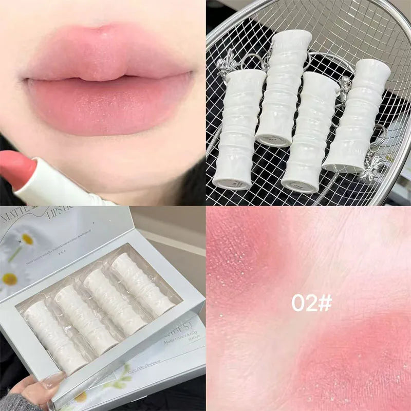 QIBEST New Exquisite Symphony Matte Lipstick Matte Soft Mist Korean Cosmetics Light Color Colorful Lasting Shiny Lipstick Makeup Qme 02