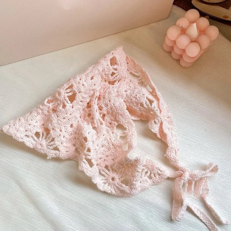 Fashion Knitted Headscarf Hat French Pastoral Style Triangle Headband Knitted Headband Silk Scarf High-end Hair Accessories Qme PK Size fits all