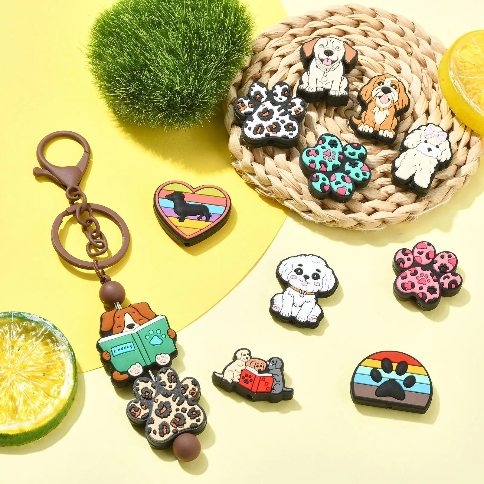 PandaHall 12Pcs Dog Silicone Focal Beads Pet Animal Puppy Silicone Beads Dog Paw Rubber Beads for Beaded Lanyards Jewelry Making Qme