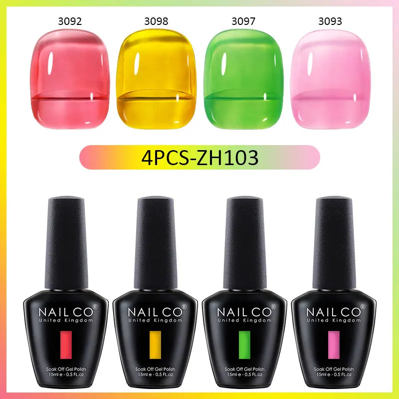 NAILCO Jelly Glass Gel Nail Polish 4Colors Series Translucent Candy Qme 4H-ZH103