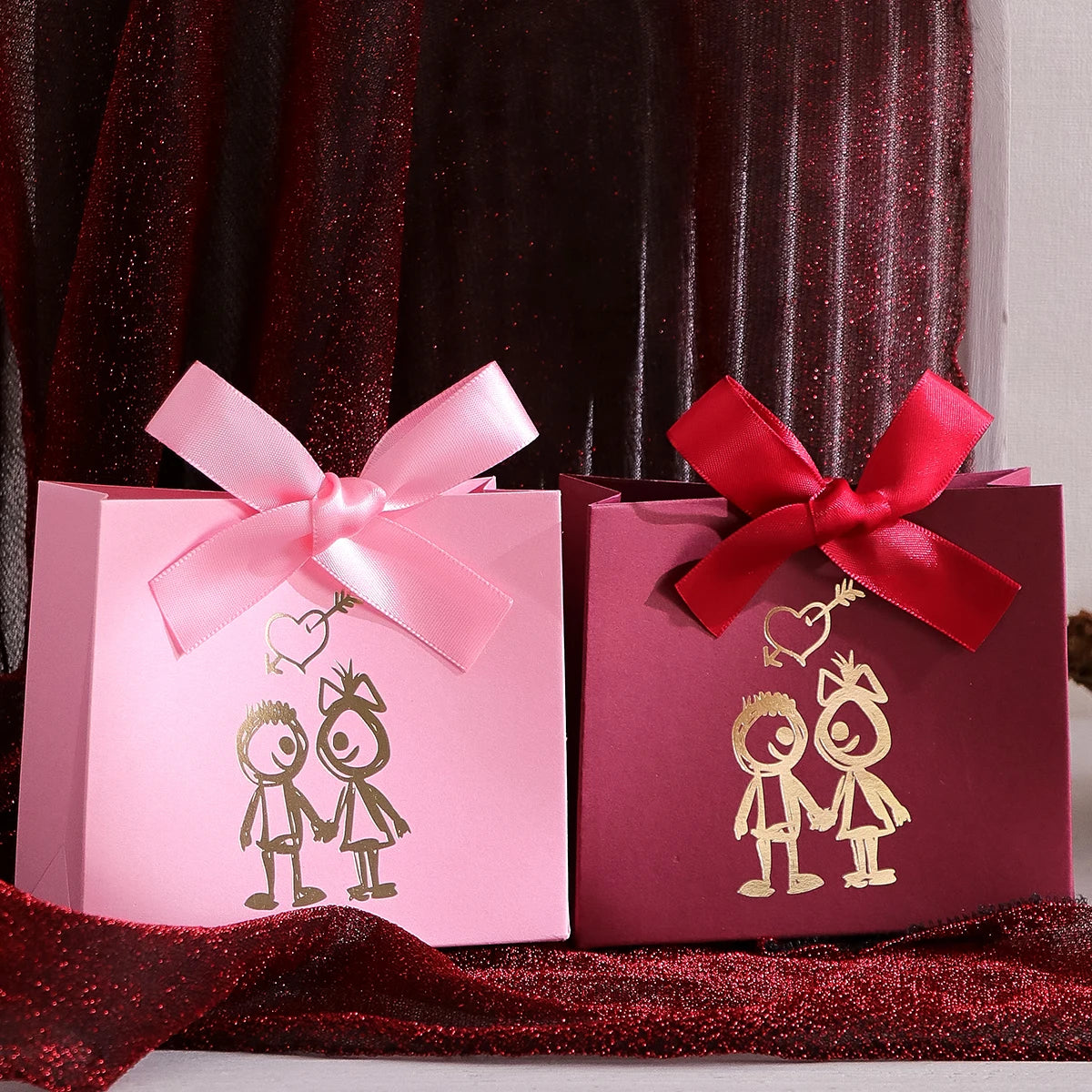 10-Piece Cute Mini Gift Box Set - “Couple Figures” Design Is Perfect for Candy, Chocolates and Small Gifts - Ideal for Valentine Qme