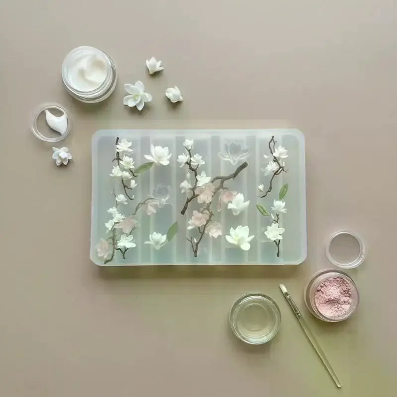 3D Magnolia Flowers Nail Mold DIY Silicone Tools Floral Petal Design Qme