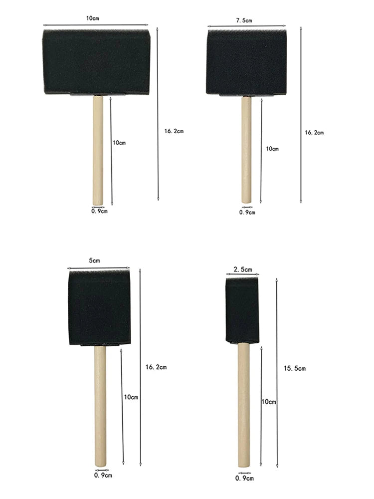 4Pcs Sponge Brush Wooden Handle Watercolor Sponge Paint Brush, Oil Stain Art Craft Painting Drawing for kids Qme