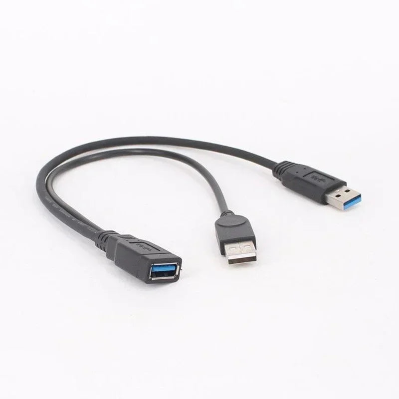 1pc Black USB 3.0 Female To Dual USB Male with Extra Power Data Y Extension Cable for 2.5"Mobile Hard Disk PC Hardware Cables Qme