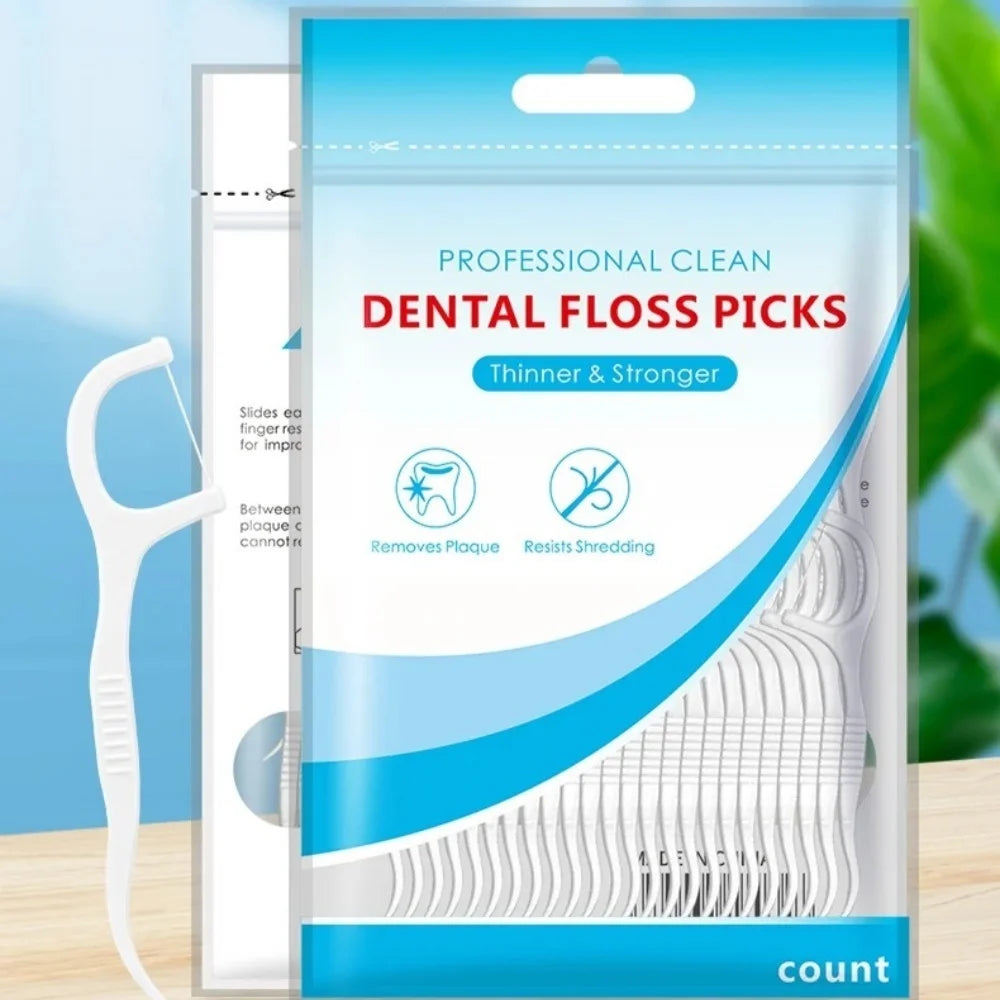 50pcs Polymer Dental Floss Picks Combine Plastic Handles Fine Cleaning Threads Lightweight Portable Design for Daily Oral Care Qme