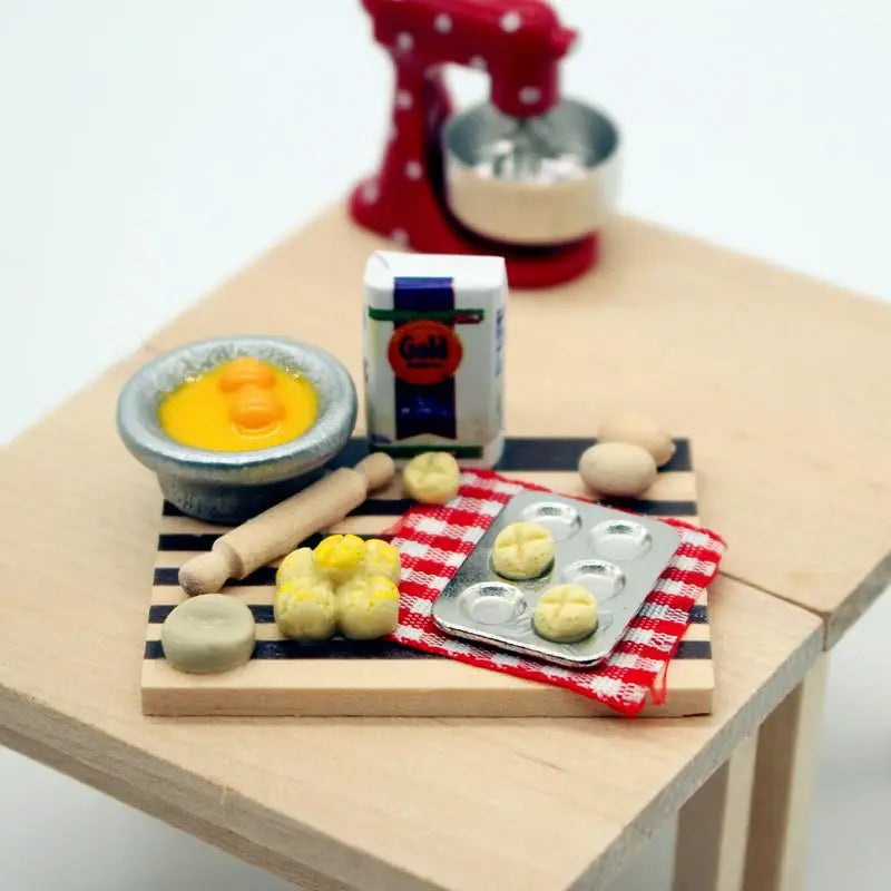 Dollhouse Food Toy Pastry Making Station Egg Milk Bread Cutting Board Qme
