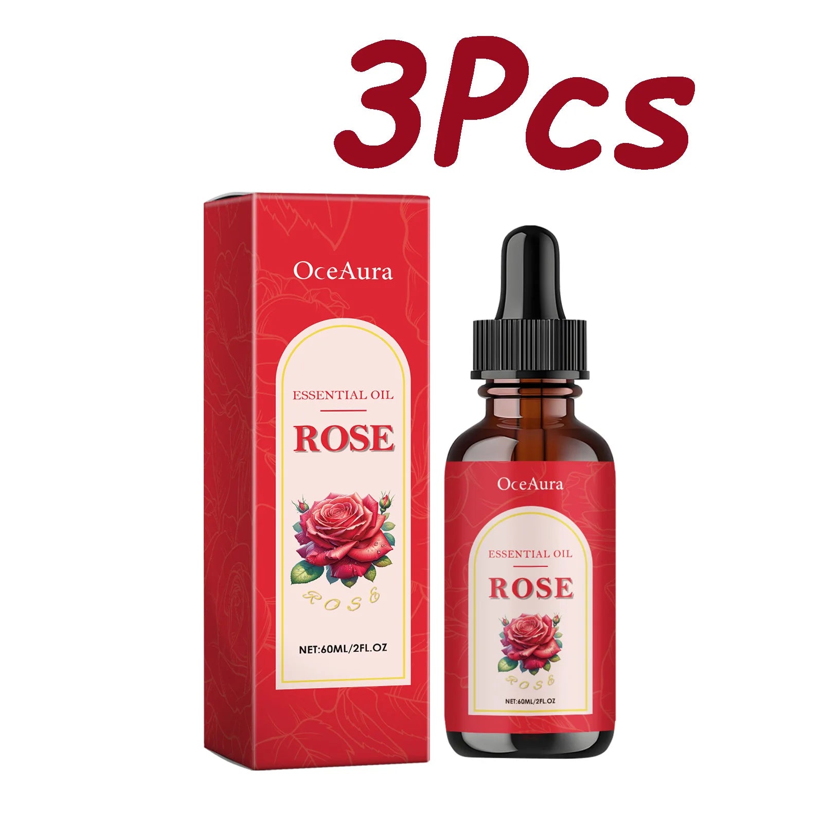 Rose Essential Oil Nourishing Moisturizing Soothing Dryness Skin Soften Delicate Smoothing Massage Essential Oil for Face Body Qme 3Pcs 60ml Boxed