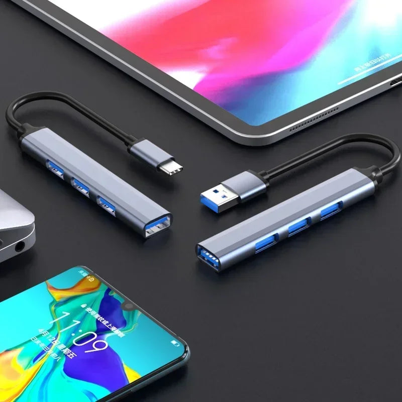 4 Ports USB 3.0 Hub Mini Aluminum Alloy Quick Charger Adapter Splitter Portable 5Gbps Power Supply HUB for Laptop Mouse USB Hub Qme