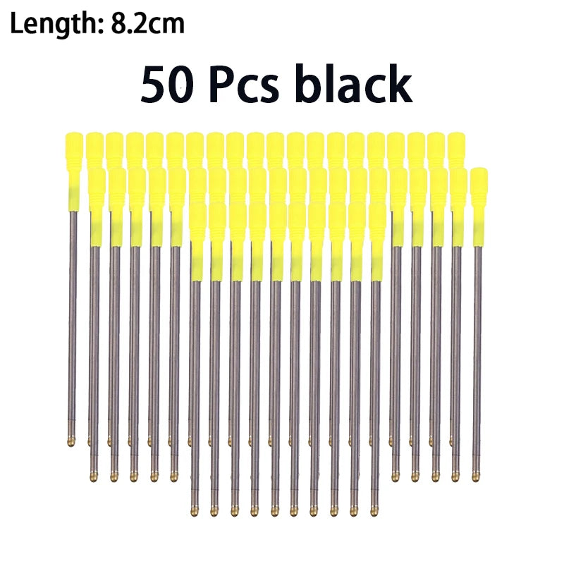 30/50/100 Pcs 7/8.2/11.5cm Ballpoint Pen Refills 0.7mm Medium Tip Blue Black Ink Refill Rods Office Student Writing Stationery Qme 8.2cm-50 black