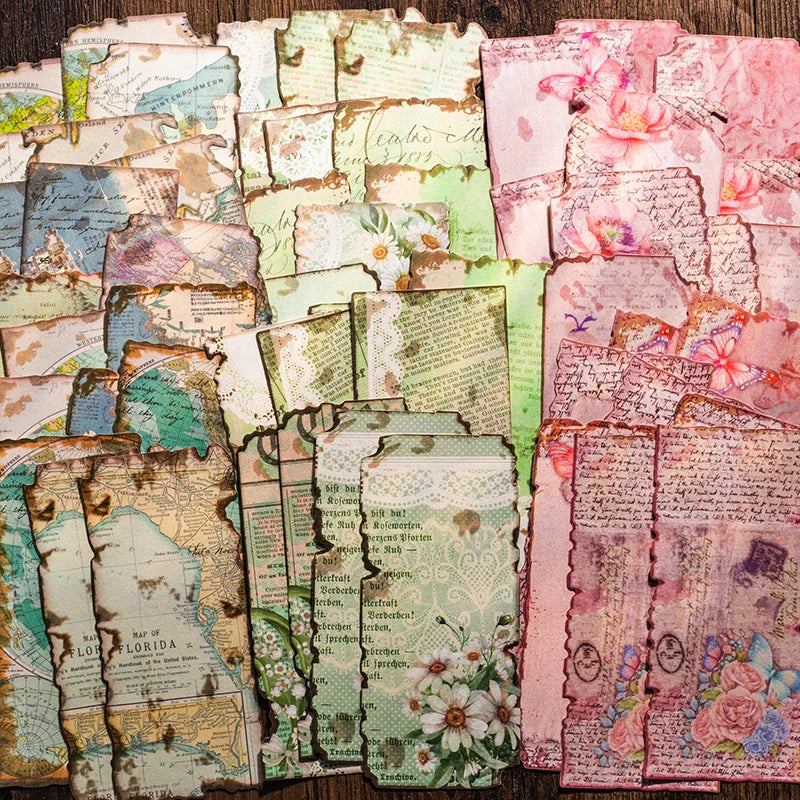 30 pcs Vintage old book pages Hand Account material paper Diy Junk Journal Decorative Scrapbooking Background paper Qme