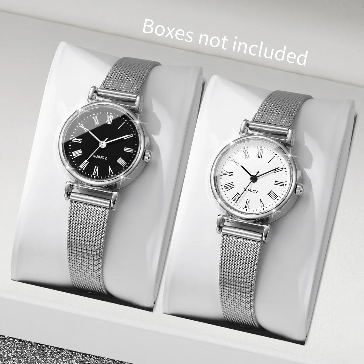 1/2 pçs moda roma dial feminino relógio de quartzo casual malha banda senhoras relógios de pulso reloj mujer (sem caixa) Qme 2pcs