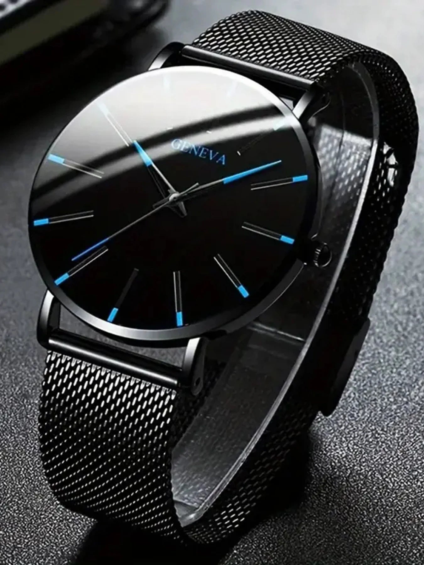 Men's Watch Blue Needle Mesh Strap Watch Geneva Fashion Business Men's Watch Watch Set Qme