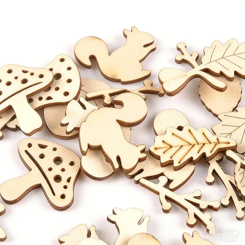 Mix Mushroom/hedgehog/squirrel/Pine Cones/leaves Pattern Wooden Ornament Wood For Scrapbooking DIY Carfts Home Decor 20pcs m2154 Qme