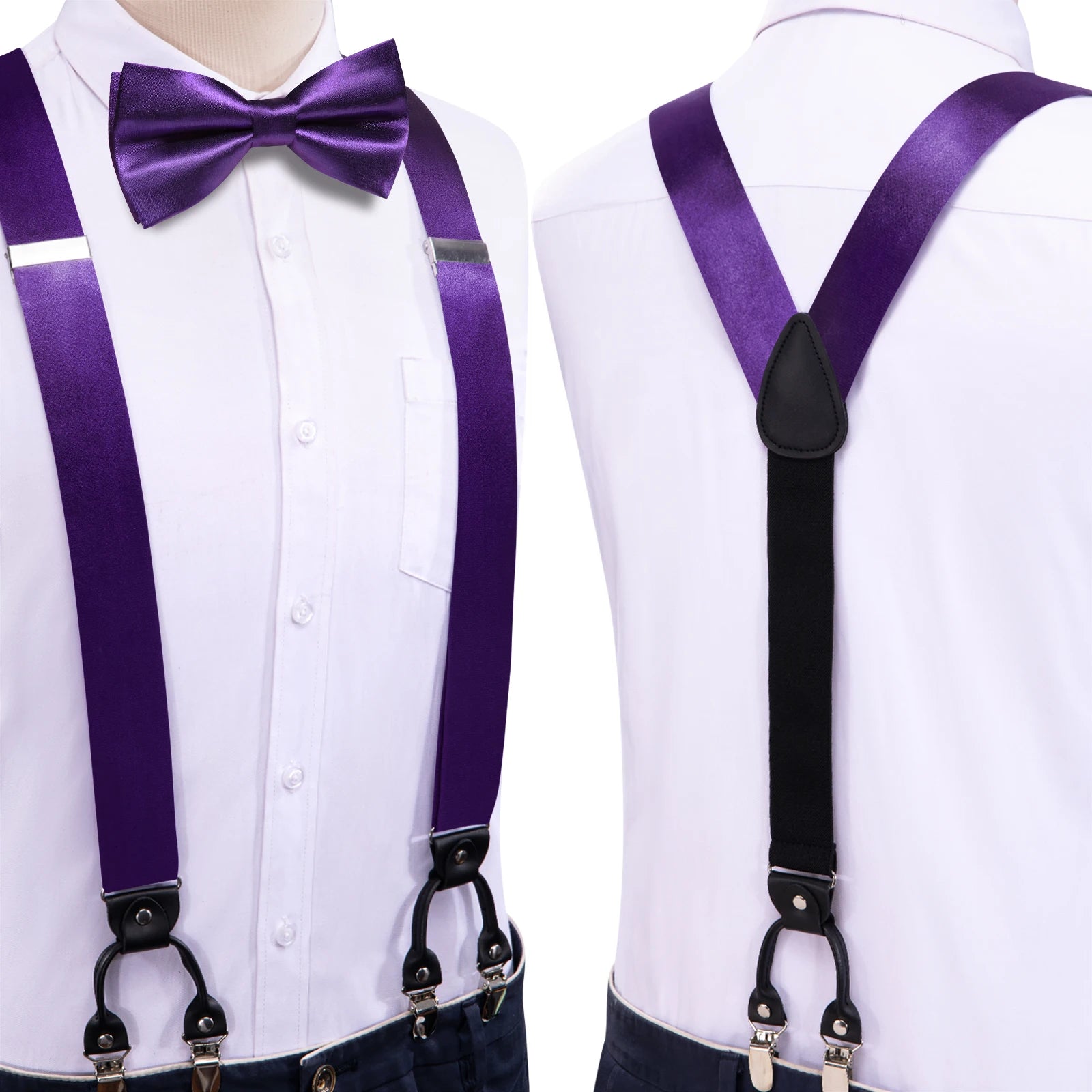 Hi-tie Silk Mens Braces Bowtie Hanky Cufflinks Y Back Clip Adjustable