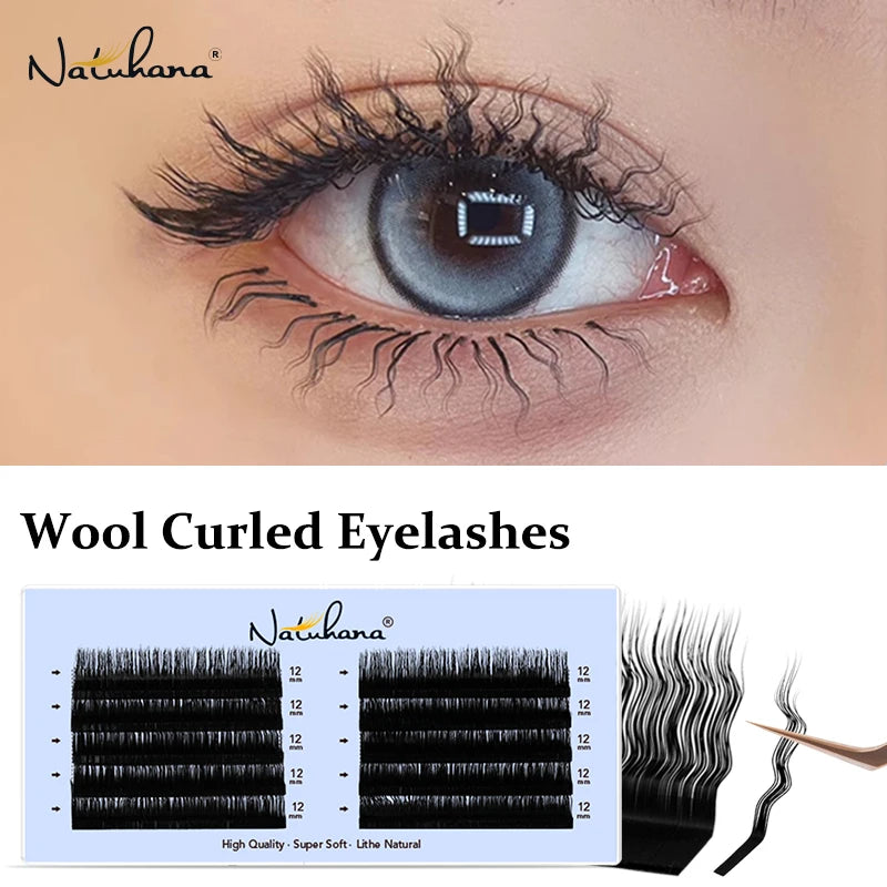 NATUHANA 3D Curly Wool Lashes Curl Eyelashes Fluffy Thick Fasle Qme CURL MIX9-15mm