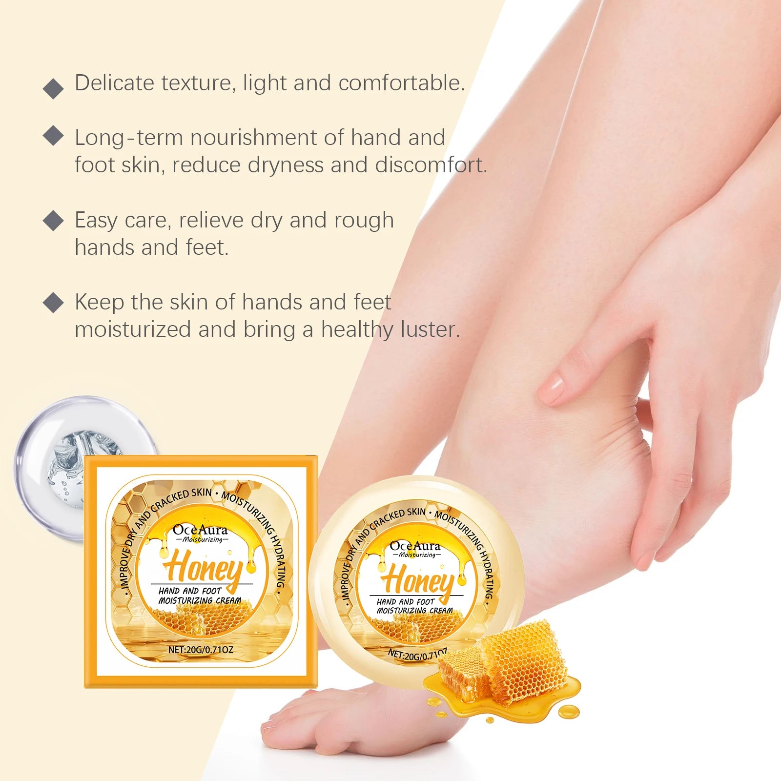 Honey Hand Foot Moisturizing Cream Nourishing Softens Cuticles Anti Dry Cracked Smooth Moisturizing Hand Foot Care Cream Qme